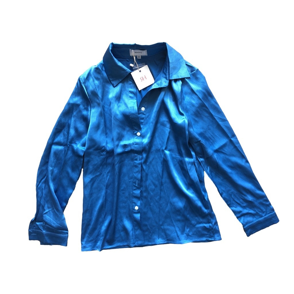 RIHOAS Blue Button Down Blouse Shirt XS